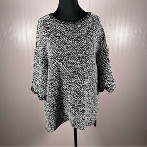 H & M short sleeve chunky knit sweater large black white rolled‎ sleeves casual